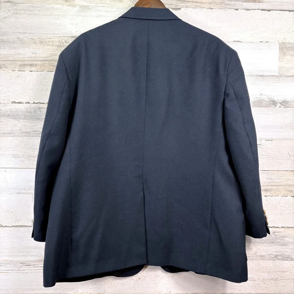 Cross & Winsor Blazer Wool 48S‎ Navy Blue Gold Crest Button Old Money Preppy